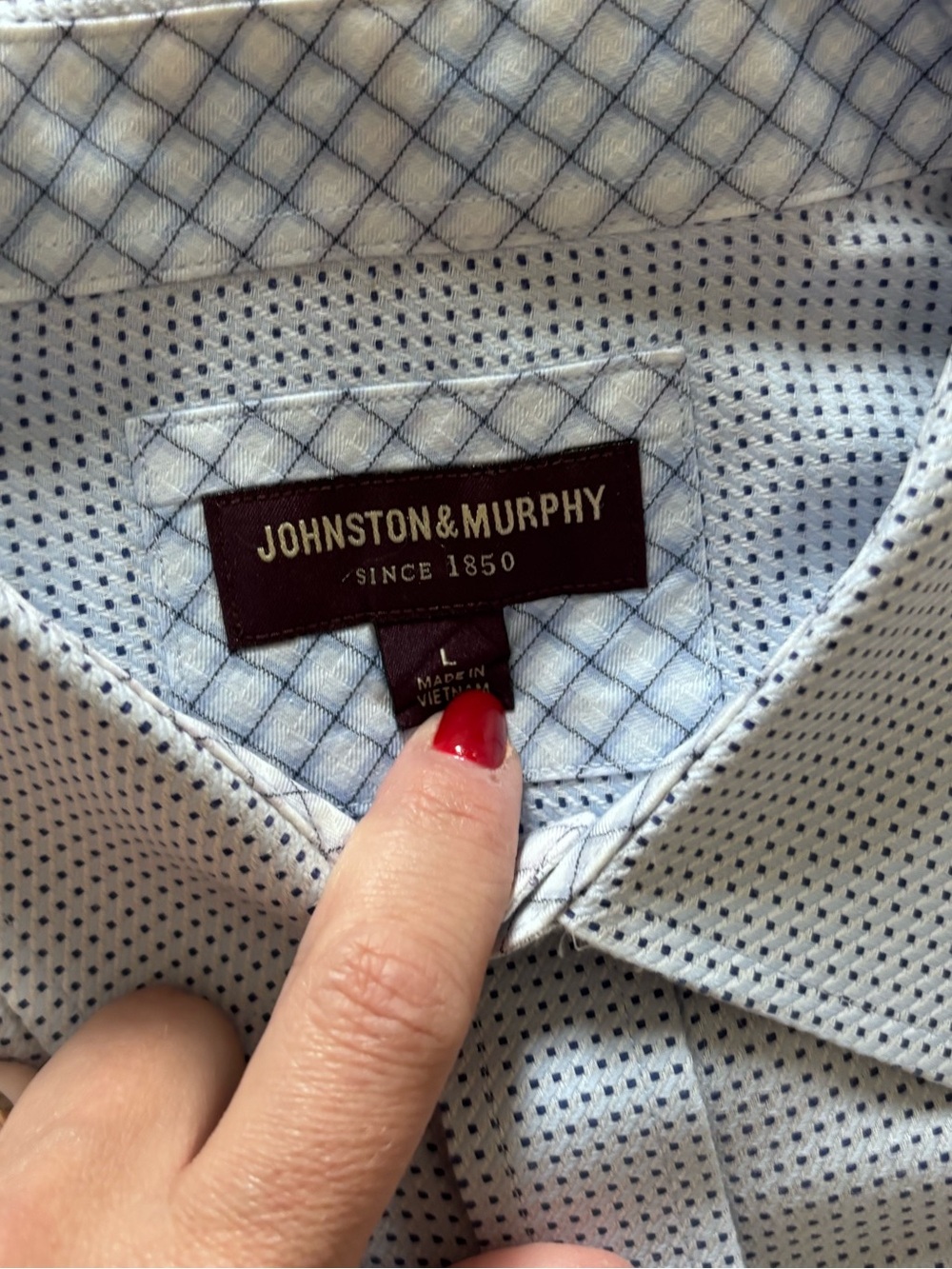 Johnston & Murphy Micro Dot Button Front Dress Shirt - white Blue Pattern - LG - Picture 4 of 5
